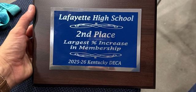 2nd Place, Largest % Increase in Membership, 2025-26 Kentucky DECA